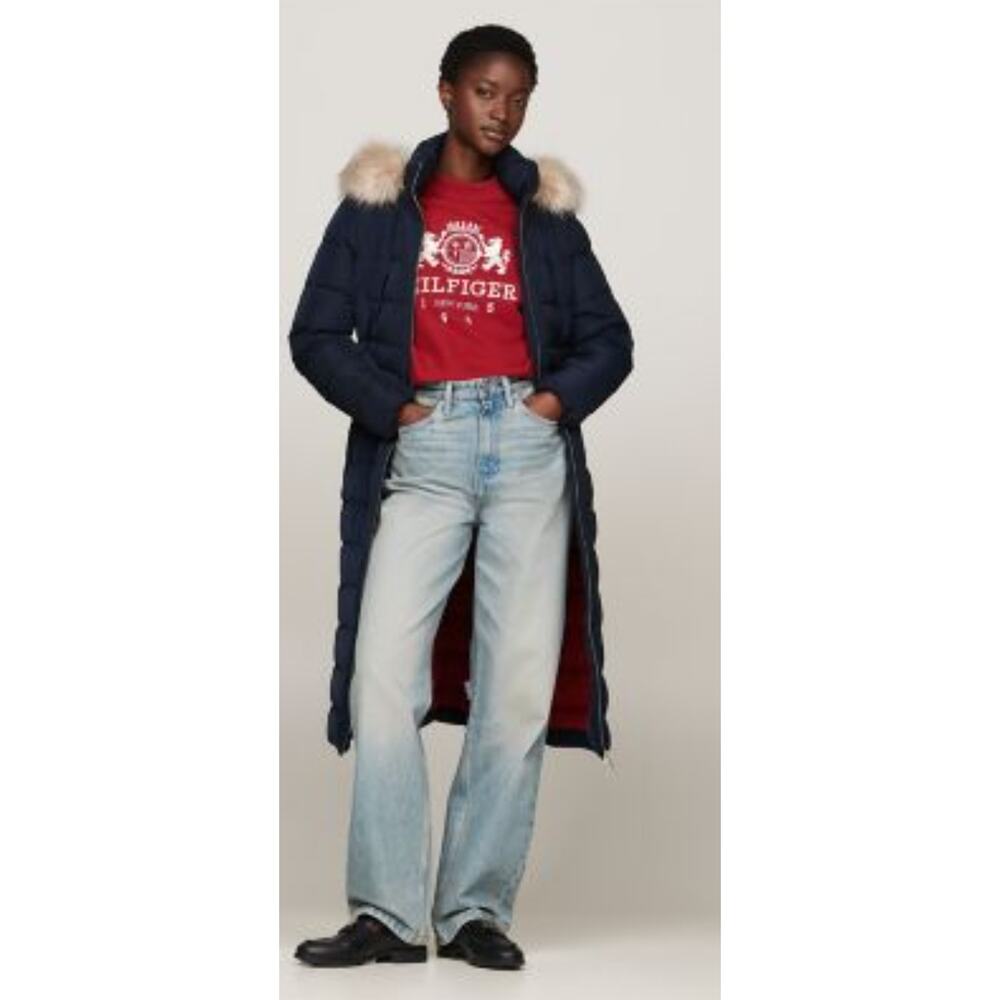 Tommy Hilfiger Gray Tyra Full Line Down Parka Coat with Fur Hood Sz L Outdoors